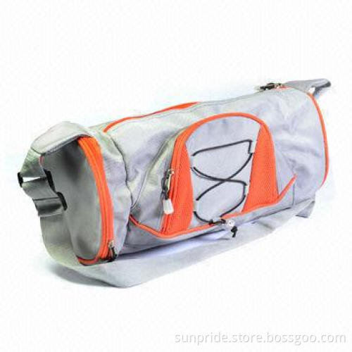 Sports Travel Bag, 600D Fabric, with Mesh Front Pocket, Two Round Side Pockets, Fashionable Design